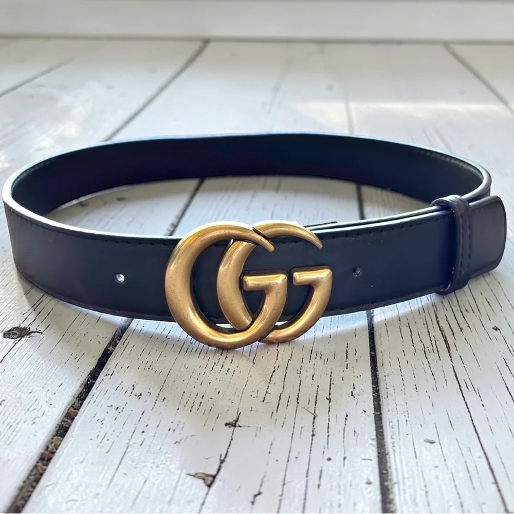 Vintage Gucci GG Logo Belt Black Leather Gold Buckle Size 95/38 Italy - Picture 2 of 15